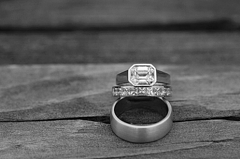 Lovely White Sapphire Engagement Ring, Wedding Bands, and Earrings