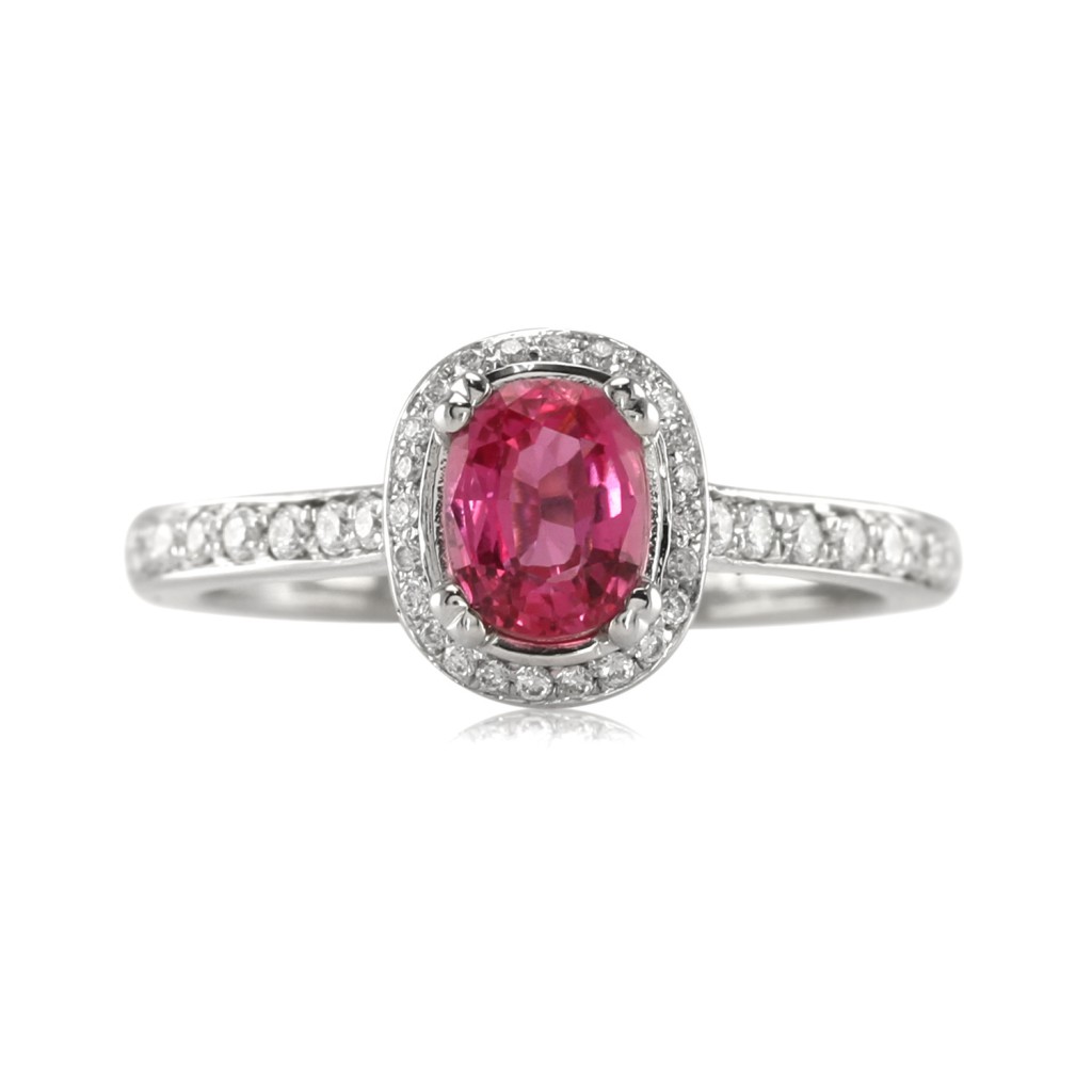An Impressive Pink Sapphire and Pave Diamond Ring