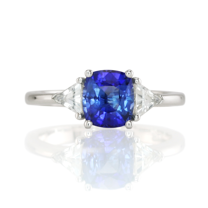 Beautiful Blue Sapphire and Diamond Three Stone Ring