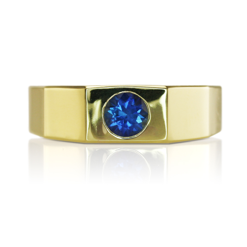Men’s Blue Sapphire Bezel Set Ring