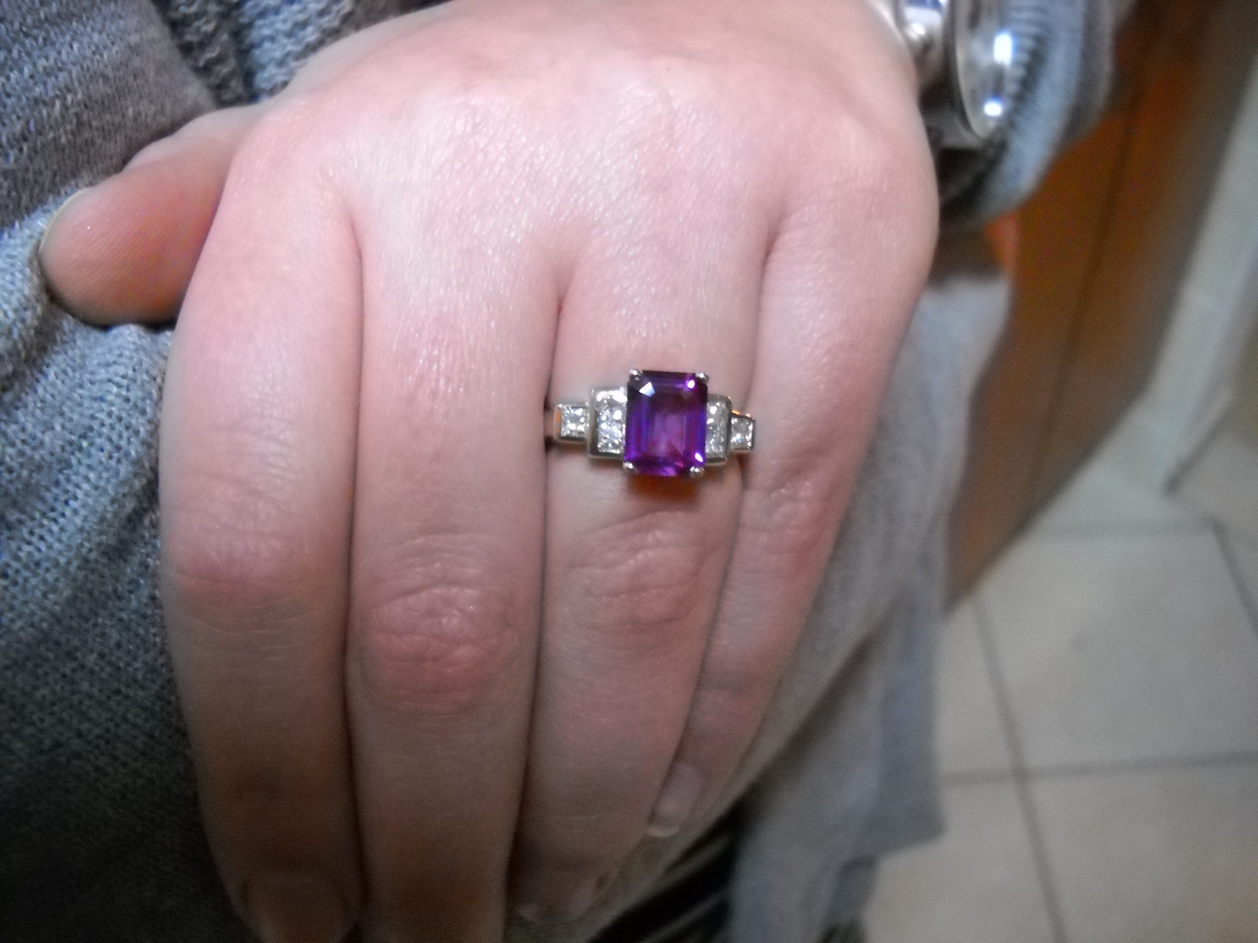 Lovely Purple Emerald Cut Sapphire Engagement Ring