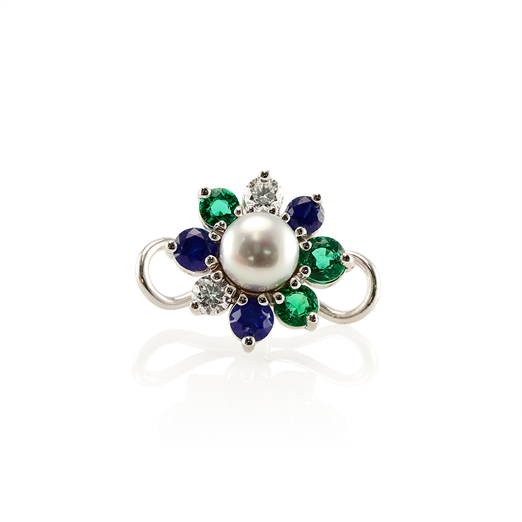 Fantastic Pearl, Sapphire, and Emerald Tuxedo Studs