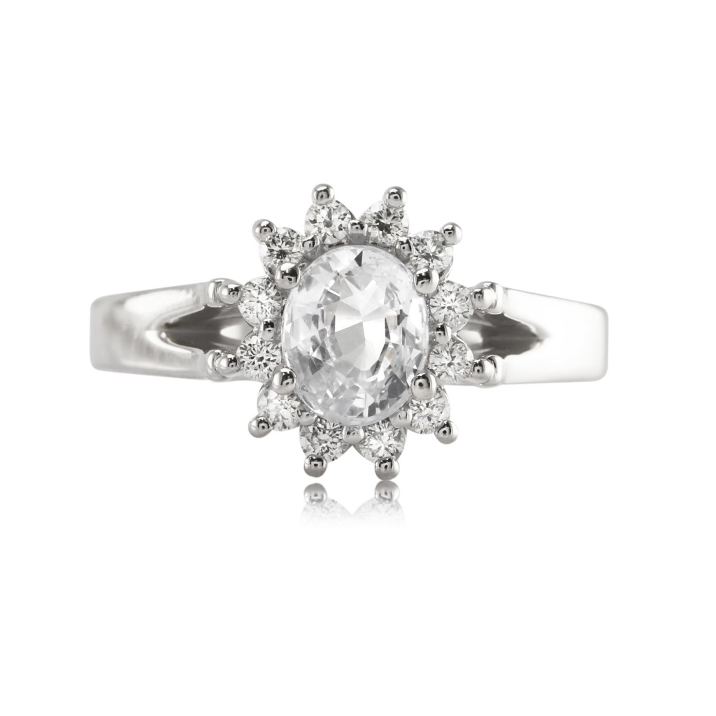 Gorgeous White Sapphire Halo Ring for Mother’s Day