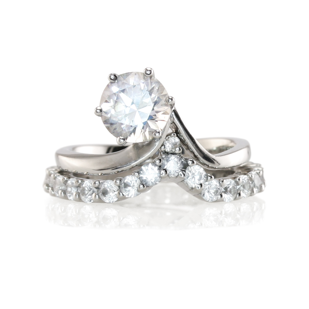 White Sapphire Wedding Set with a Twist