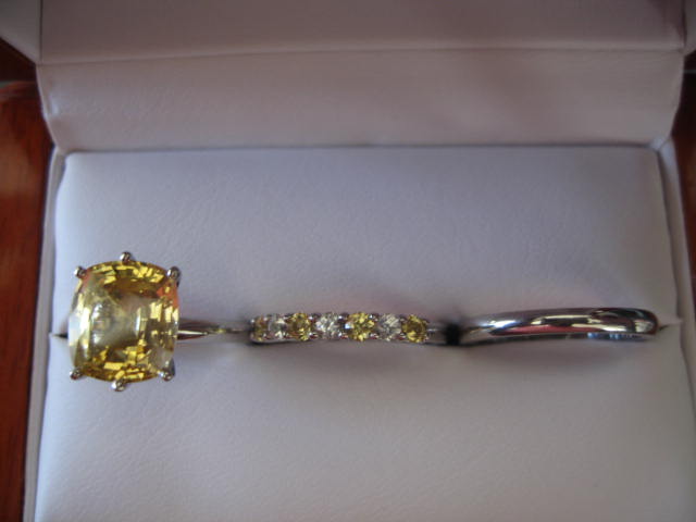 Beautiful Yellow Sapphire Solitaire Engagement Ring and Wedding Bands